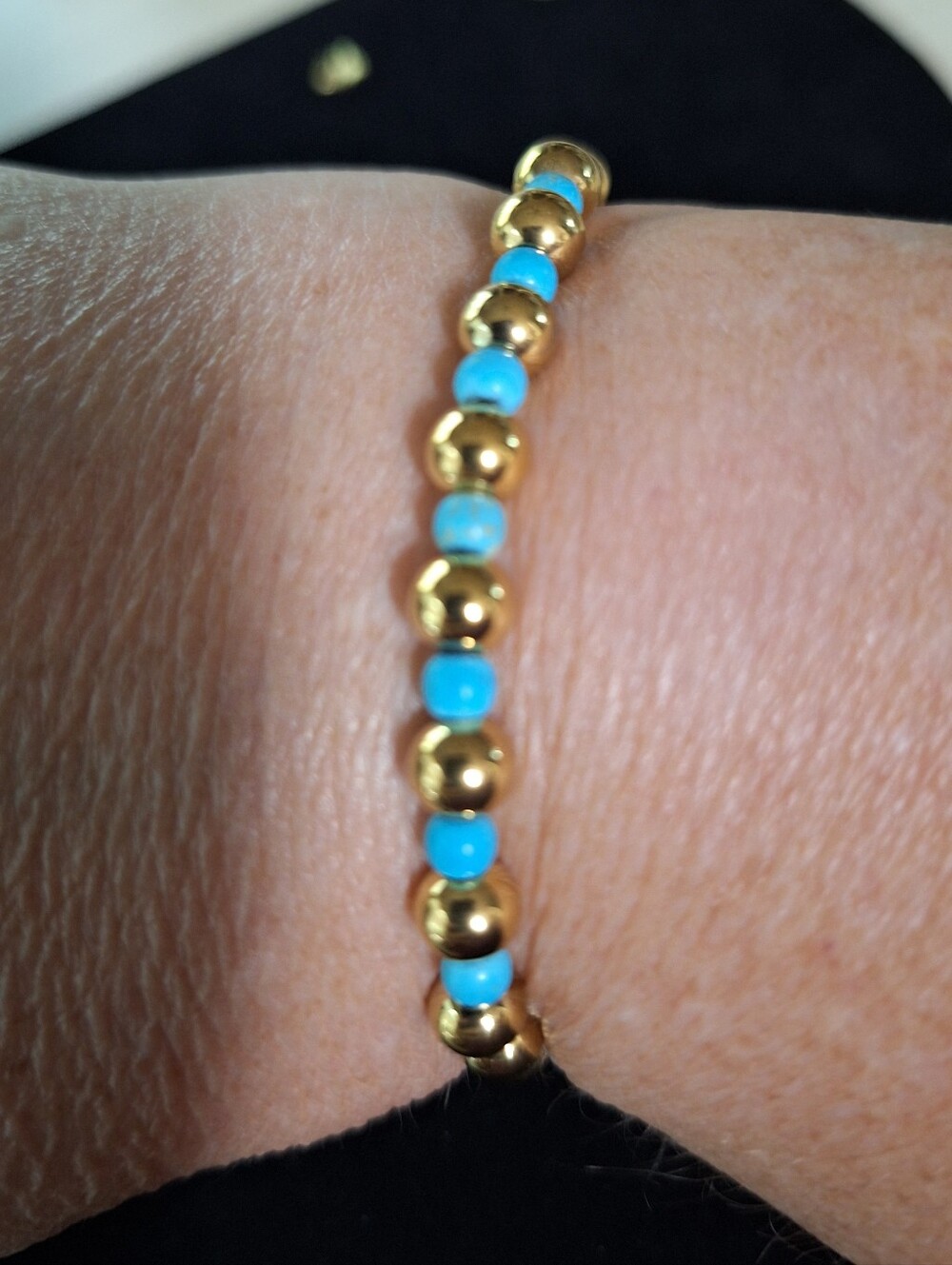 Gold Beaded Bracelets for Women (6.5" Turquoise Gold Plated)